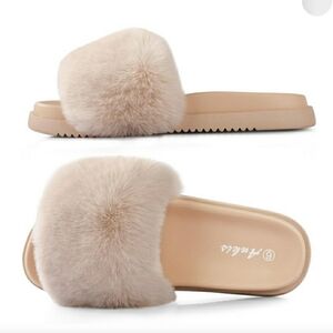 Ankis  Women's Cream Plush Slide Slippers